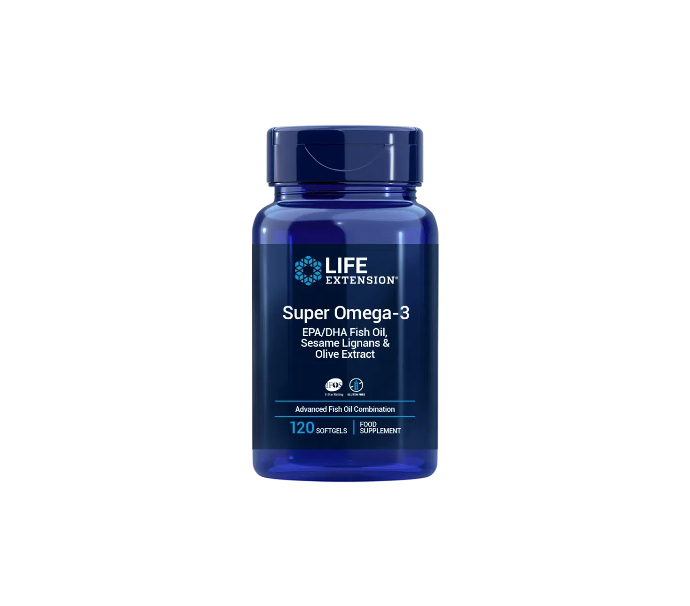 Super Omega-3 EPA/DHA žuvų taukai su sezamo lignanais ir alyvuogių ekstraktu (120 kapsulių) papildas, Longevityshop.lt