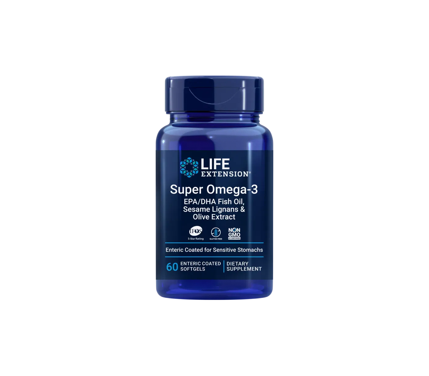 Super Omega-3 EPA/DHA su sezamo lignanais ir alyvuogių ekstraktu, 60 kapsulių papildas, Longevityshop.lt